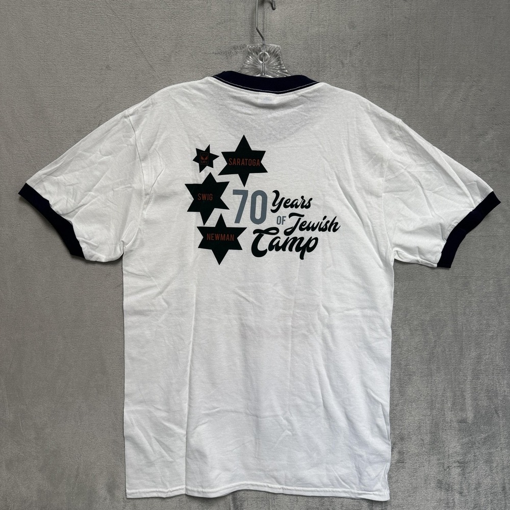 Jewish Camp Teacher Shirt Mens Medium White Port & Company Ringer Graphic - Picture 5 of 8